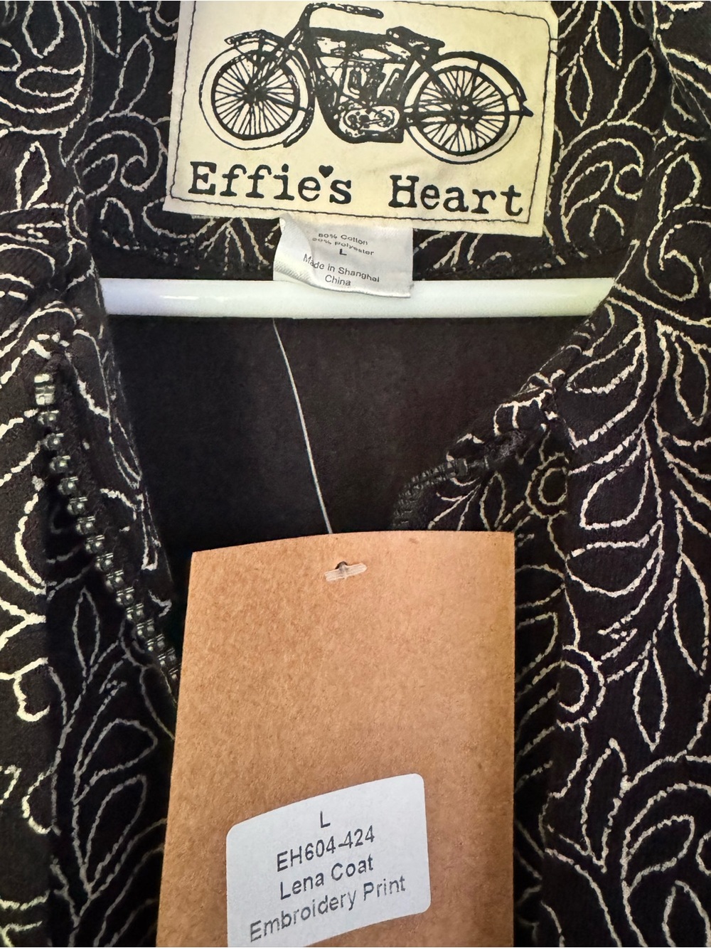 Effie's Heart Black Floral-Patterned Long Trench Coat - Picture 4 of 8